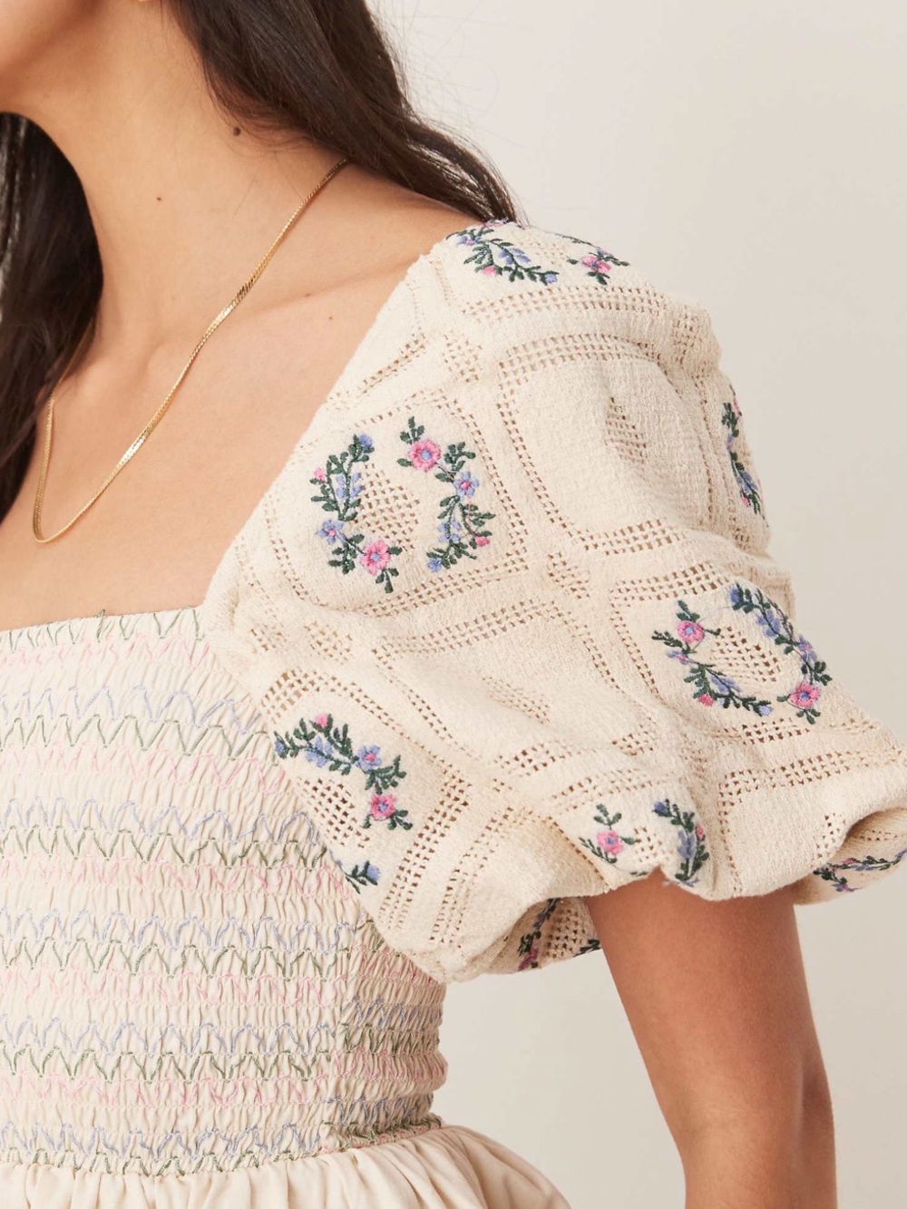 ASOS DESIGN Cottagecore Embroidered Puff Sleeve Smocked Peplum Top NWT - Picture 3 of 11